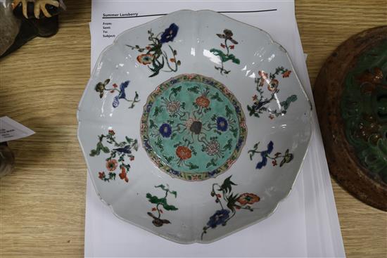 Two Chinese porcelain dishes and a plate